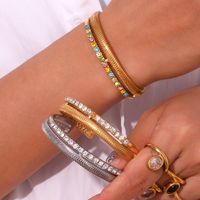 Basic Simple Style Classic Style Solid Color Stainless Steel 18k Gold Plated Rhinestones Cuff Bracelets In Bulk main image 2
