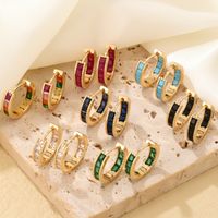 1 Pair Casual Vintage Style Simple Style Solid Color Inlay Copper Zircon Gold Plated Silver Plated Hoop Earrings main image 1