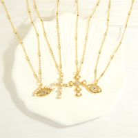 Elegant Luxurious Cross Devil's Eye Heart Shape Copper 18k Gold Plated Zircon Pendant Necklace In Bulk main image 1