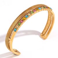 Basic Simple Style Classic Style Solid Color Stainless Steel 18k Gold Plated Rhinestones Cuff Bracelets In Bulk sku image 2