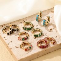 1 Pair Casual Vintage Style Luxurious Solid Color Inlay Copper Zircon K Gold Plated Hoop Earrings main image 1