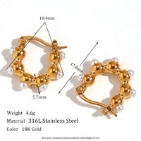 1 Pair Basic Simple Style Classic Style Irregular Plating Inlay Stainless Steel Artificial Pearls 18k Gold Plated Hoop Earrings main image 5