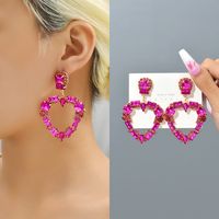 1 Pair Fashion Heart Shape Rhinestone Glass Hollow Out Women's Chandelier Earrings main image 4