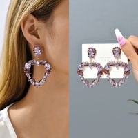 1 Pair Fashion Heart Shape Rhinestone Glass Hollow Out Women's Chandelier Earrings main image 8