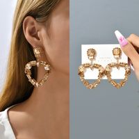 1 Pair Fashion Heart Shape Rhinestone Glass Hollow Out Women's Chandelier Earrings main image 5