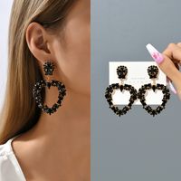 1 Pair Fashion Heart Shape Rhinestone Glass Hollow Out Women's Chandelier Earrings main image 7
