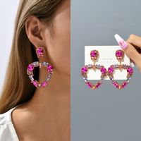 1 Pair Fashion Heart Shape Rhinestone Glass Hollow Out Women's Chandelier Earrings main image 6