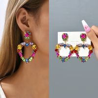1 Pair Fashion Heart Shape Rhinestone Glass Hollow Out Women's Chandelier Earrings main image 3