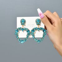 1 Pair Fashion Heart Shape Rhinestone Glass Hollow Out Women's Chandelier Earrings sku image 14
