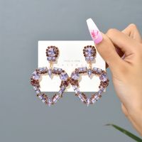 1 Pair Fashion Heart Shape Rhinestone Glass Hollow Out Women's Chandelier Earrings sku image 9