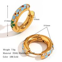 1 Pair Sweet Simple Style Classic Style Four Leaf Clover Enamel Plating Stainless Steel 18k Gold Plated Hoop Earrings main image 5