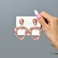 1 Pair Fashion Heart Shape Rhinestone Glass Hollow Out Women's Chandelier Earrings sku image 10