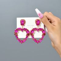 1 Pair Fashion Heart Shape Rhinestone Glass Hollow Out Women's Chandelier Earrings sku image 5