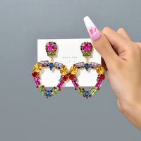 1 Pair Fashion Heart Shape Rhinestone Glass Hollow Out Women's Chandelier Earrings sku image 13
