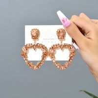 1 Pair Fashion Heart Shape Rhinestone Glass Hollow Out Women's Chandelier Earrings sku image 4