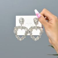 1 Pair Fashion Heart Shape Rhinestone Glass Hollow Out Women's Chandelier Earrings sku image 11