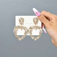 1 Pair Fashion Heart Shape Rhinestone Glass Hollow Out Women's Chandelier Earrings sku image 12