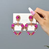 1 Pair Fashion Heart Shape Rhinestone Glass Hollow Out Women's Chandelier Earrings sku image 6