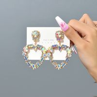 1 Pair Fashion Heart Shape Rhinestone Glass Hollow Out Women's Chandelier Earrings sku image 7