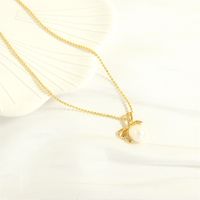 Elegant Simple Style Bow Knot Freshwater Pearl Copper Plating Inlay Zircon 18k Gold Plated Pendant Necklace main image 4
