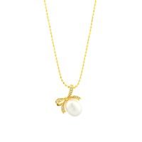 Elegant Simple Style Bow Knot Freshwater Pearl Copper Plating Inlay Zircon 18k Gold Plated Pendant Necklace main image 2