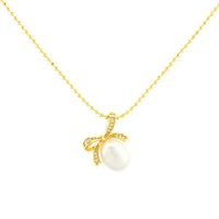 Elegant Simple Style Bow Knot Freshwater Pearl Copper Plating Inlay Zircon 18k Gold Plated Pendant Necklace main image 3