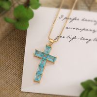 Simple Style Cross Copper 18k Gold Plated Zircon Pendant Necklace In Bulk main image 4