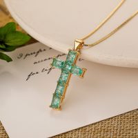 Simple Style Cross Copper 18k Gold Plated Zircon Pendant Necklace In Bulk main image 2
