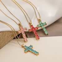 Simple Style Cross Copper 18k Gold Plated Zircon Pendant Necklace In Bulk main image 1