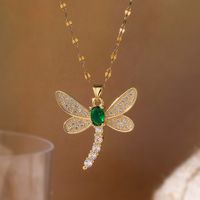 Simple Style Commute Dragonfly Copper 18k Gold Plated Zircon Pendant Necklace In Bulk sku image 1