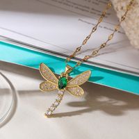Simple Style Commute Dragonfly Copper 18k Gold Plated Zircon Pendant Necklace In Bulk main image 2