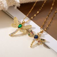 Simple Style Commute Dragonfly Copper 18k Gold Plated Zircon Pendant Necklace In Bulk main image 1