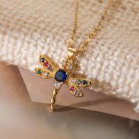 Simple Style Commute Dragonfly Copper 18k Gold Plated Zircon Pendant Necklace In Bulk sku image 2