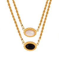 Vintage Style Streetwear Oval Titanium Steel Plating Inlay Acrylic Opal 18k Gold Plated Double Layer Necklaces main image 2