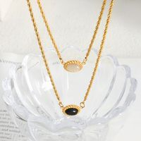 Vintage Style Streetwear Oval Titanium Steel Plating Inlay Acrylic Opal 18k Gold Plated Double Layer Necklaces main image 1