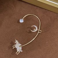 1 Piece Fairy Style Sweet Moon Deer Elk Three-dimensional Inlay Alloy Zircon Ear Cuffs sku image 1