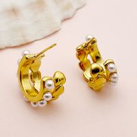 1 Pair Elegant Classical Sweet C Shape Plating Inlay 304 Stainless Steel Pearl 14K Gold Plated Ear Studs main image 3
