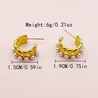 1 Pair Elegant Classical Sweet C Shape Plating Inlay 304 Stainless Steel Pearl 14K Gold Plated Ear Studs main image 2