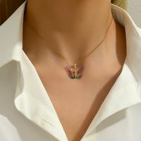 Süss Einfacher Stil Schmetterling Kupfer 18 Karat Vergoldet Zirkon Halskette In Masse main image 2