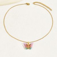 Süss Einfacher Stil Schmetterling Kupfer 18 Karat Vergoldet Zirkon Halskette In Masse main image 5
