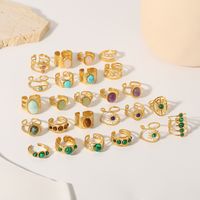 Stainless Steel 18K Gold Plated Basic Vintage Style Plating Inlay Round Natural Stone Open Rings main image 3