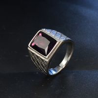 Retro Square Stainless Steel Inlay Rhinestones Glass Stone Polishing Men'S Rings main image 4