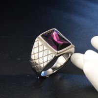 Retro Square Stainless Steel Inlay Rhinestones Glass Stone Polishing Men'S Rings main image 1