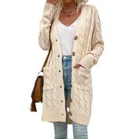 امرأة كارديجان كم طويل سترات وبالأزرار جيب أسلوب بسيط اللون الصامد main image 4