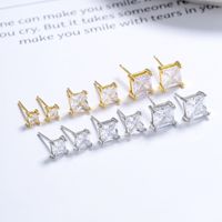 1 Pair Lady Square Plating Inlay Sterling Silver Zircon Ear Studs sku image 1