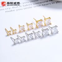 1 Pair Lady Square Plating Inlay Sterling Silver Zircon Ear Studs sku image 4