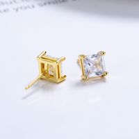1 Pair Lady Square Plating Inlay Sterling Silver Zircon Ear Studs main image 4