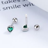 1 Pair Simple Style Heart Shape Plating Inlay Sterling Silver Zircon Ear Studs sku image 7