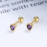 1 Pair Simple Style Heart Shape Plating Inlay Sterling Silver Zircon Ear Studs sku image 6
