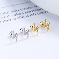 1 Pair Simple Style Lightning Plating Inlay Sterling Silver Artificial Gemstones Ear Studs main image 4
